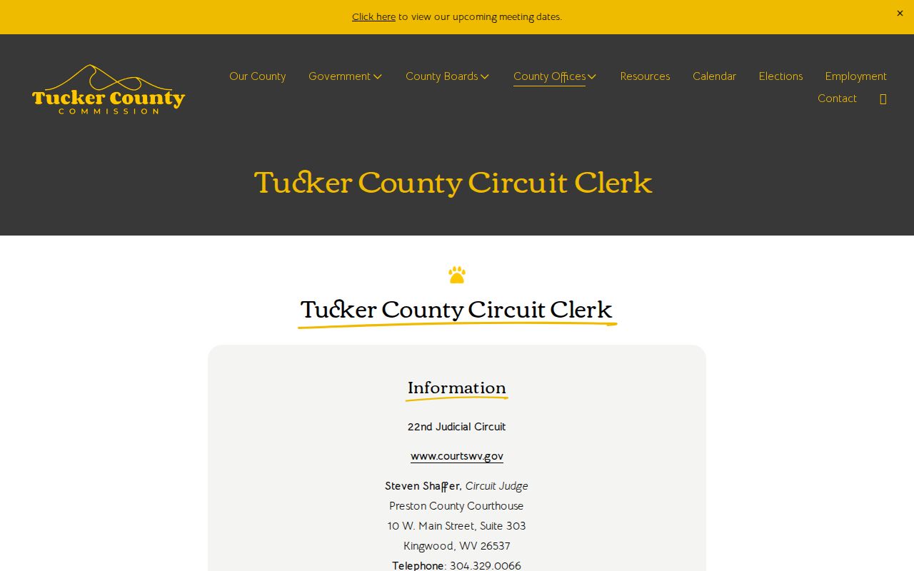 Tucker County criminal docket Circuit Clerk office