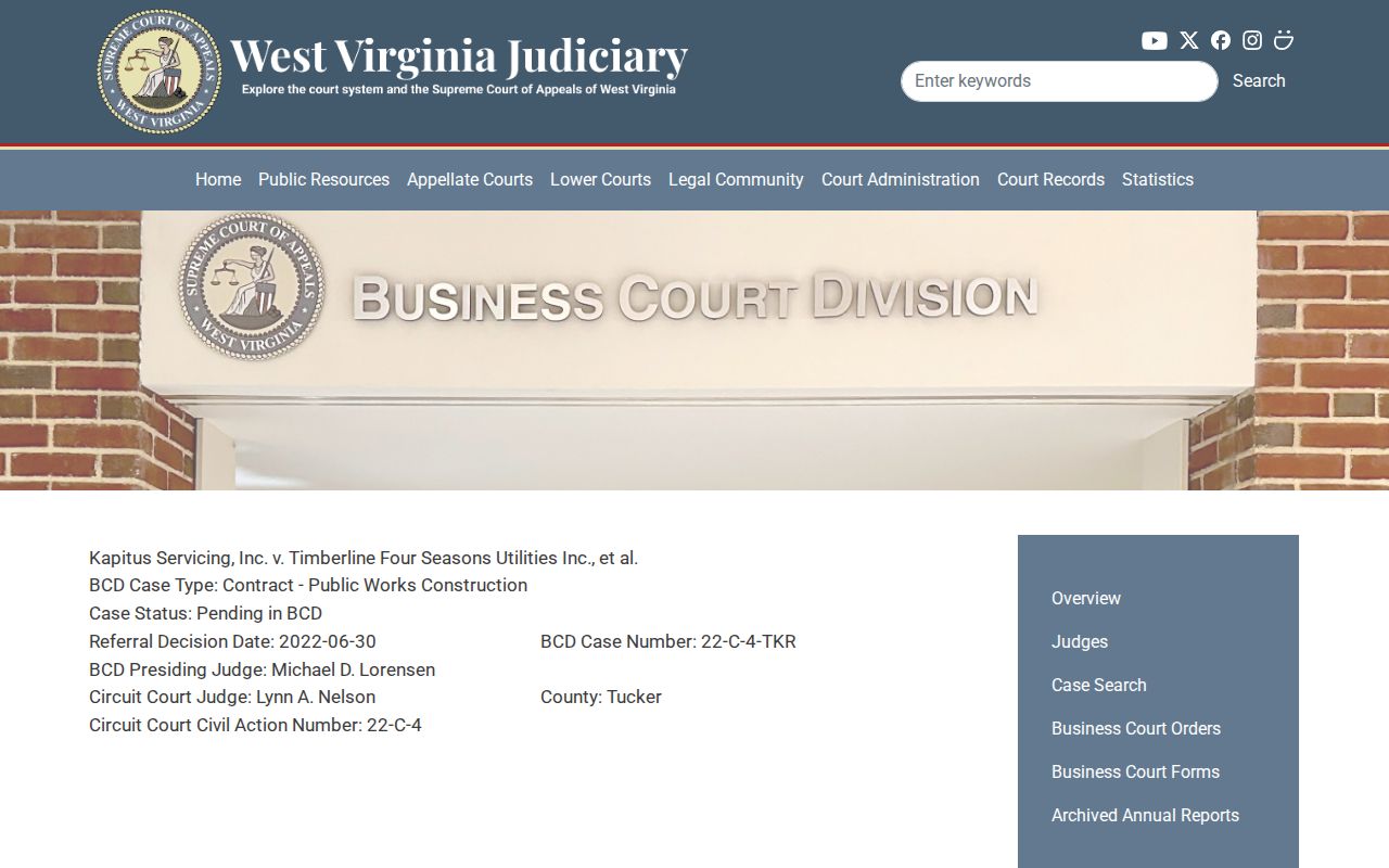 Tucker County civil docket public field example