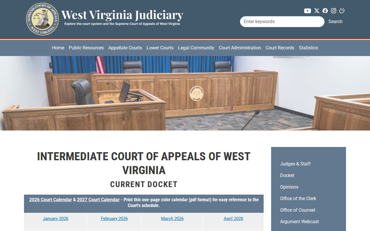 Tucker County court calendar appellate setting field model