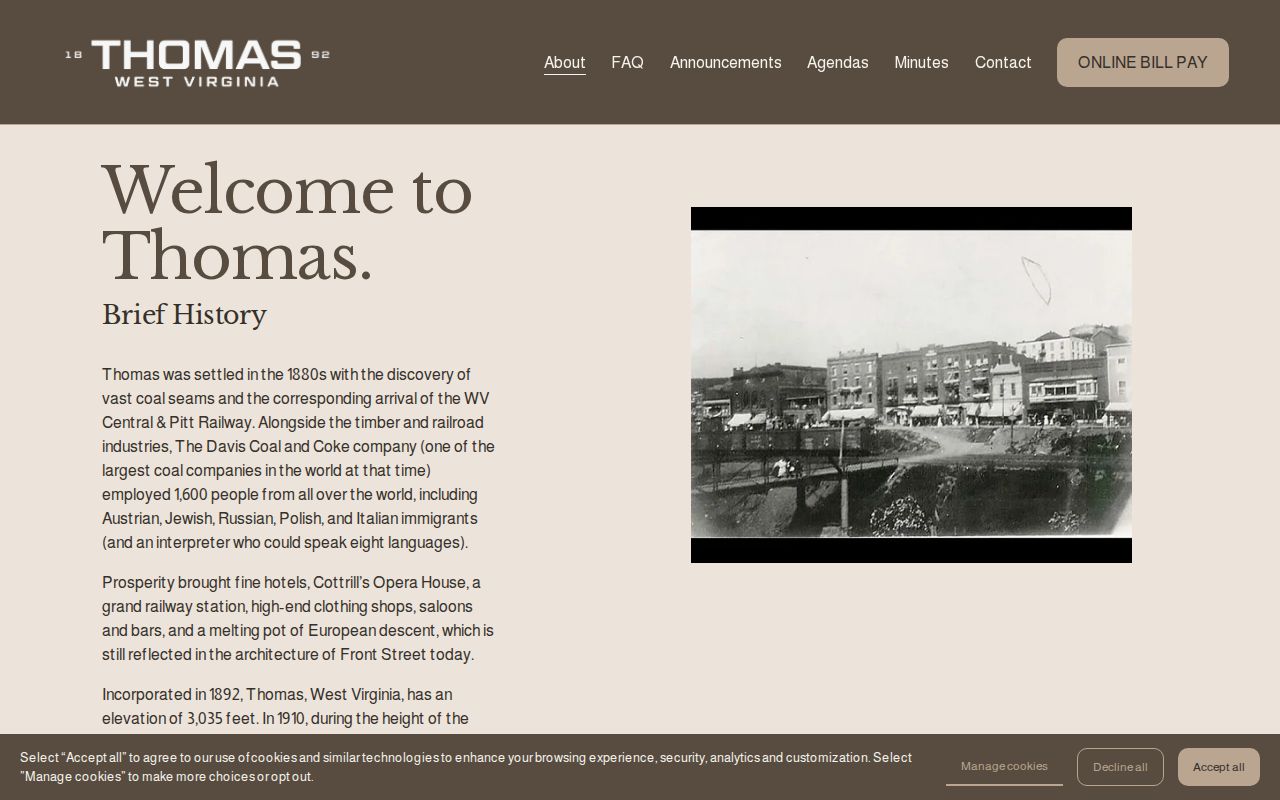 Official Thomas West Virginia civic page used for local context